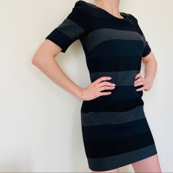 Bailey 44 Black Gray Stripe Stretch mini dress - Picture 3 of 7